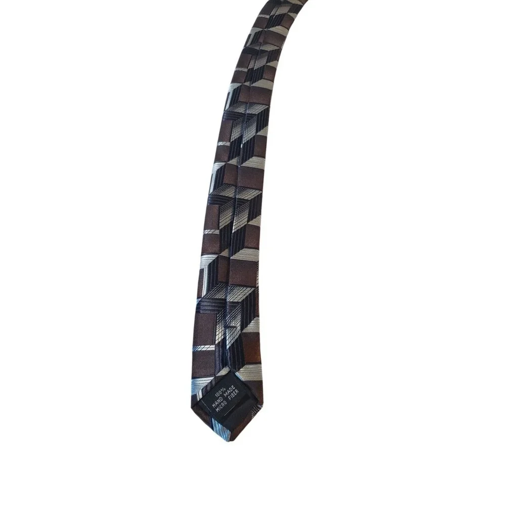Andrea Garavani Neck Tie Mens Brown Blue‎ Geometric 100% Micro Fiber Business